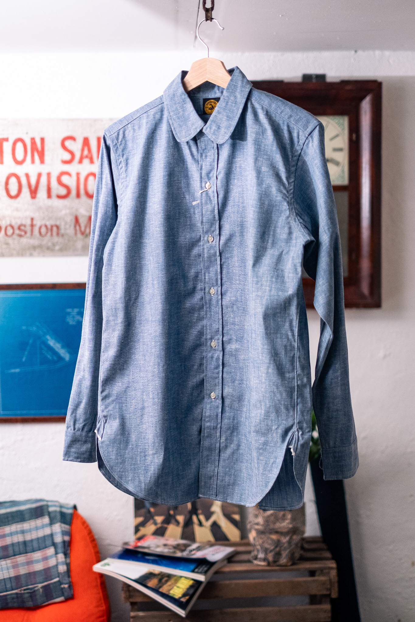 Warehouse x John Gluckow - BB Round Collar Oxford Shirt Navy