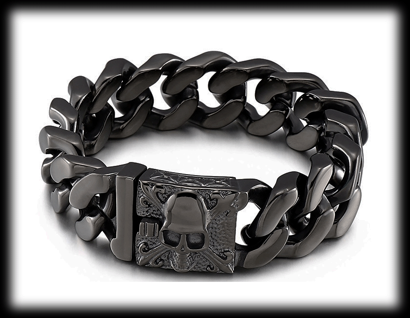 20 mm. Dödskalle - Pansarlänk armband i svart stål. 