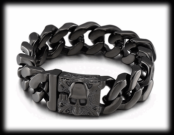 20 mm. Dödskalle - Pansarlänk armband i svart stål. 