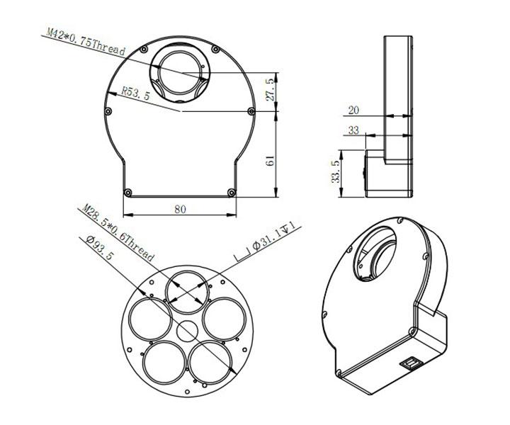 ZWO EFW MINI - 5 X 1,25" MOTORISERAT FILTERHJUL - 6