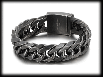 19 mm. Pansarlänk armband i grått stål.