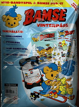 Presentpåse nr 7 2025 Bamse vinterpåse med Mini-bandyspel, Bamse pop-it, klistermärken mm