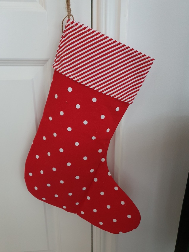 Julstrumpa Röd/Vit - Prickig - Canvas