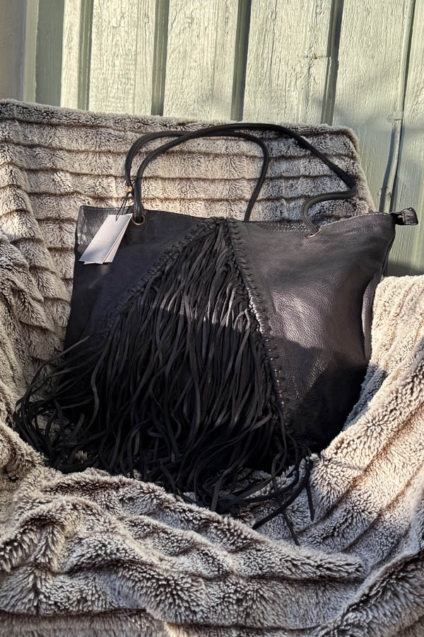 Unmade - Leather Fringe & braid Shopper Bag Black - 4