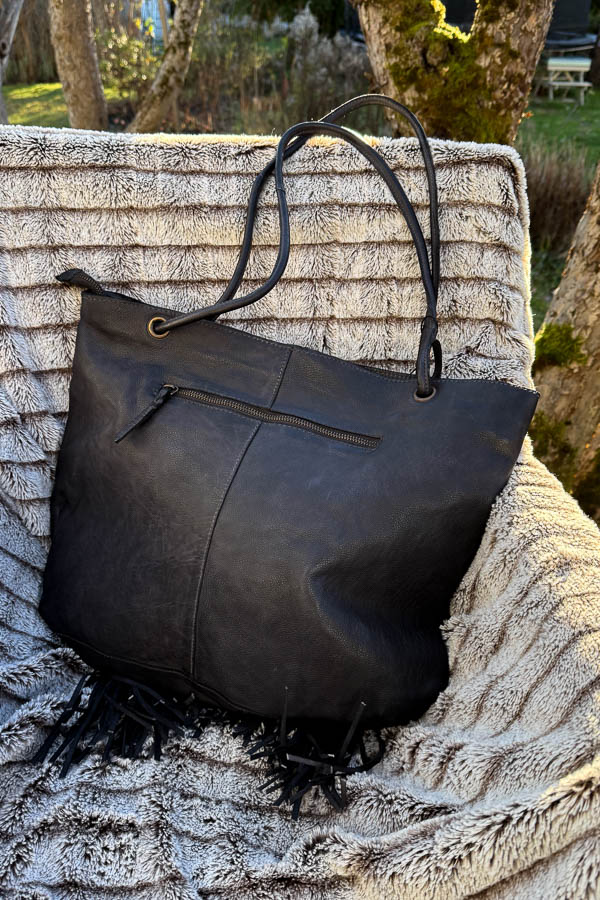 Unmade - Leather Fringe & braid Shopper Bag Black - 6