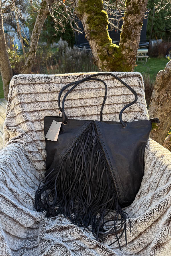 Unmade - Leather Fringe & braid Shopper Bag Black - 3