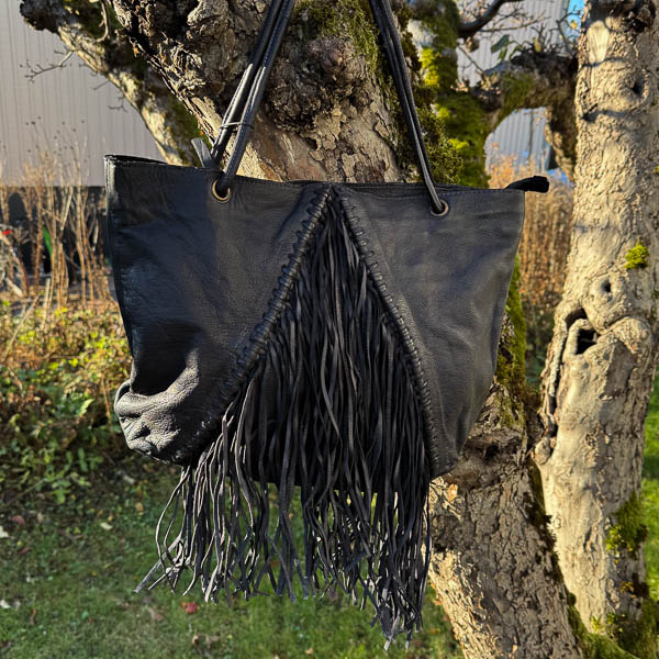 Unmade - Leather Fringe & braid Shopper Bag Black - 8