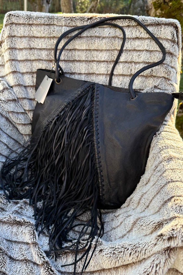 Unmade - Leather Fringe & braid Shopper Bag Black - 5