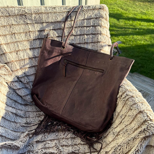 Unmade - Leather Fringe & braid Shopper Bag Brown - 6