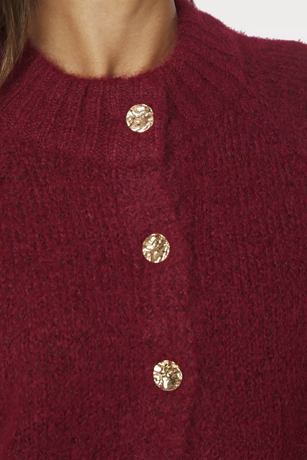 Neo Noir -  Benuta Fluff  Knit Cardigan Dark Red - 4