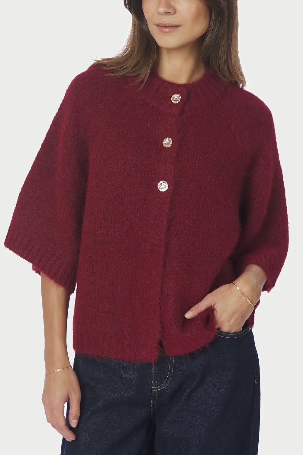 Neo Noir -  Benuta Fluff  Knit Cardigan Dark Red
