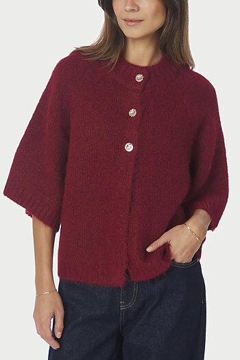 Neo Noir -  Benuta Fluff  Knit Cardigan Dark Red