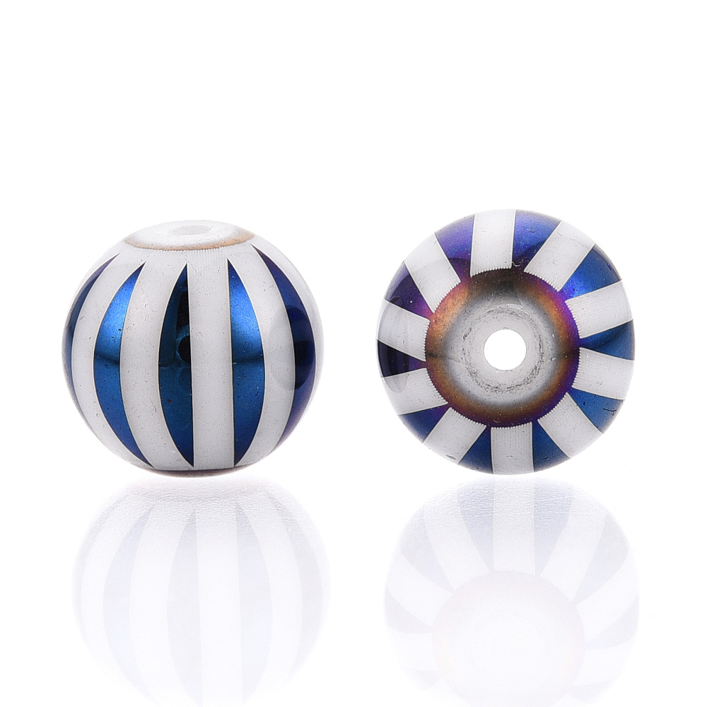 Blå glaspärlor med vita ränder – 10 mm (10 st) - 2