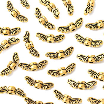 Antikguldfärgade metallpärlor formade som fe- eller änglavingar, ca 14 mm, 10-pack