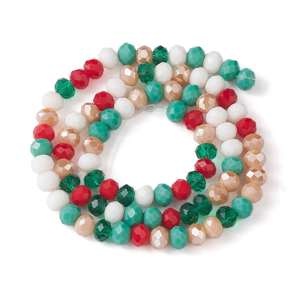 Julmix – mixade glaspärlor abacus 6 mm (ca 90 st på sträng)