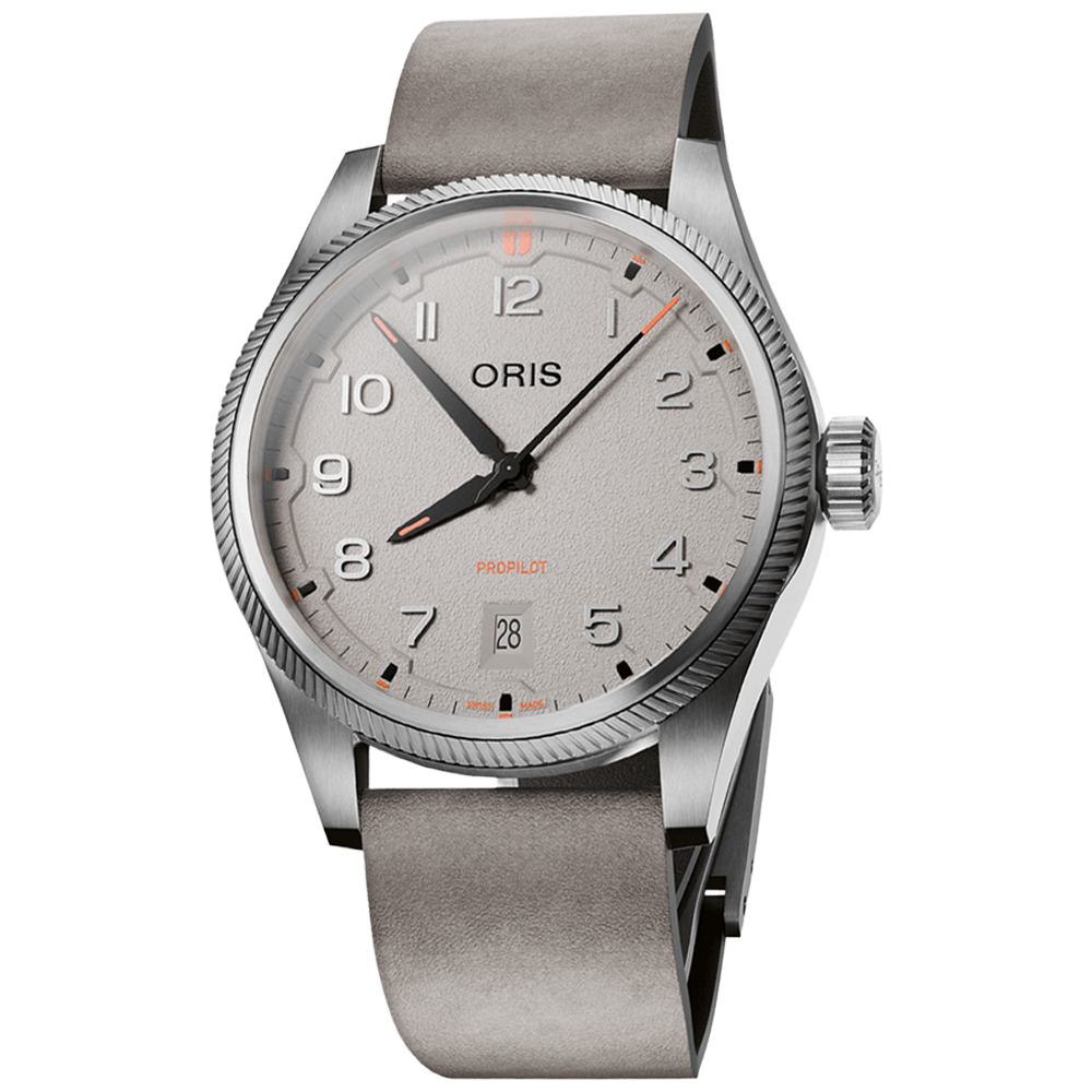 01 733 7805 4163-07 6 20 15LC Oris ProPilot Date 41 grå, läder