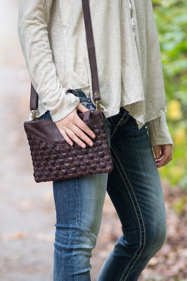 Unmade - Leather  Braid Rivets Crossbody Brown