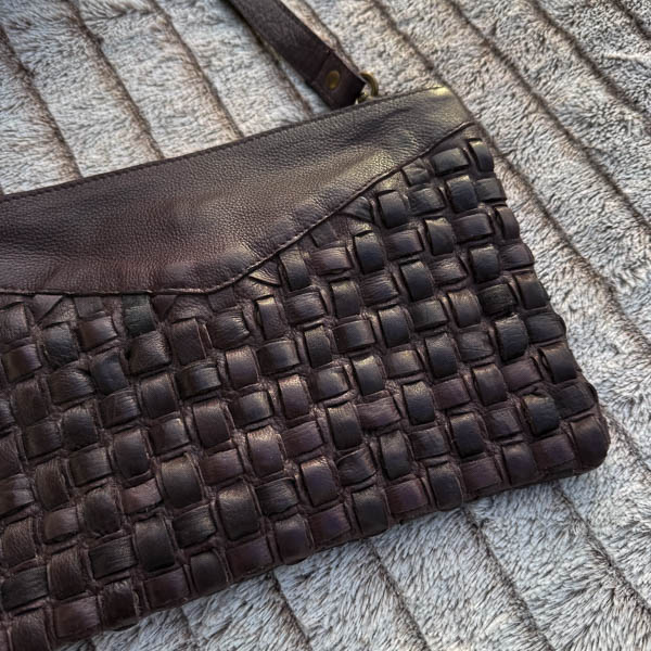Unmade - Leather  Braid Rivets Crossbody Brown - 6