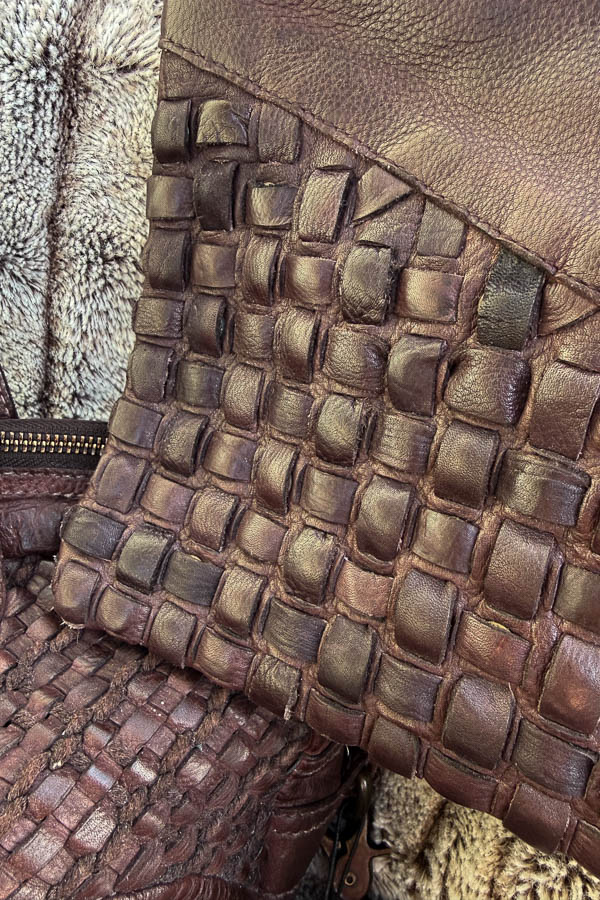 Unmade - Leather  Braid Rivets Crossbody Brown - 4