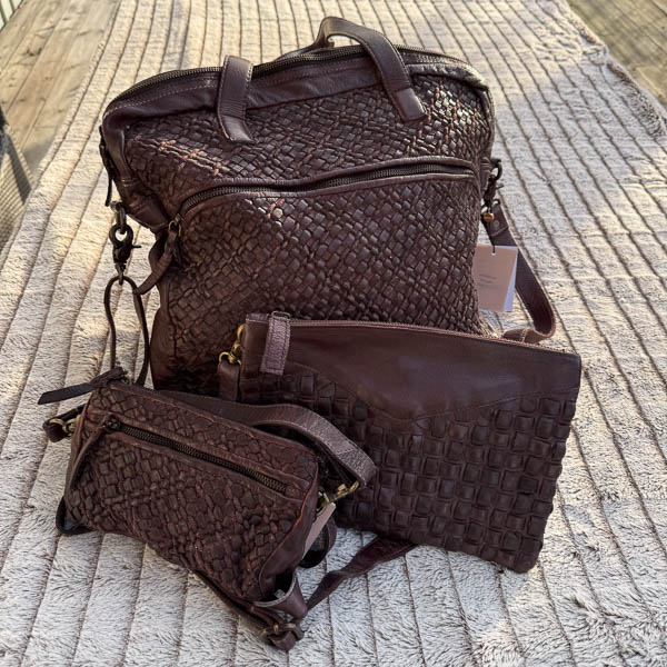 Unmade - Leather  Braid Rivets Crossbody Brown - 5