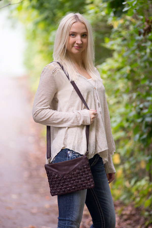 Unmade - Leather  Braid Rivets Crossbody Brown - 2