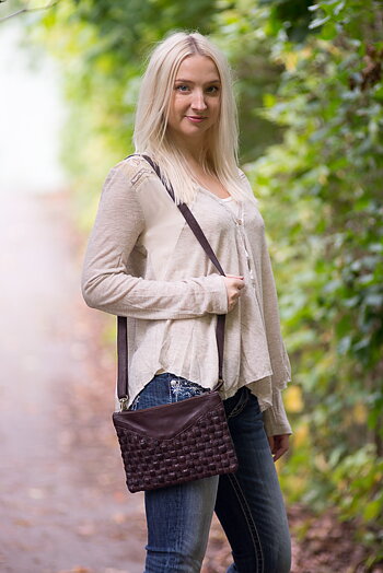 Unmade - Leather  Braid Rivets Crossbody Brown