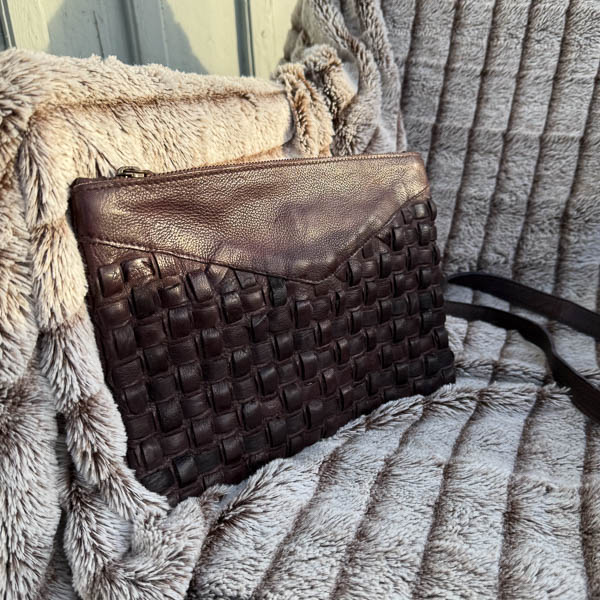 Unmade - Leather  Braid Rivets Crossbody Brown - 3