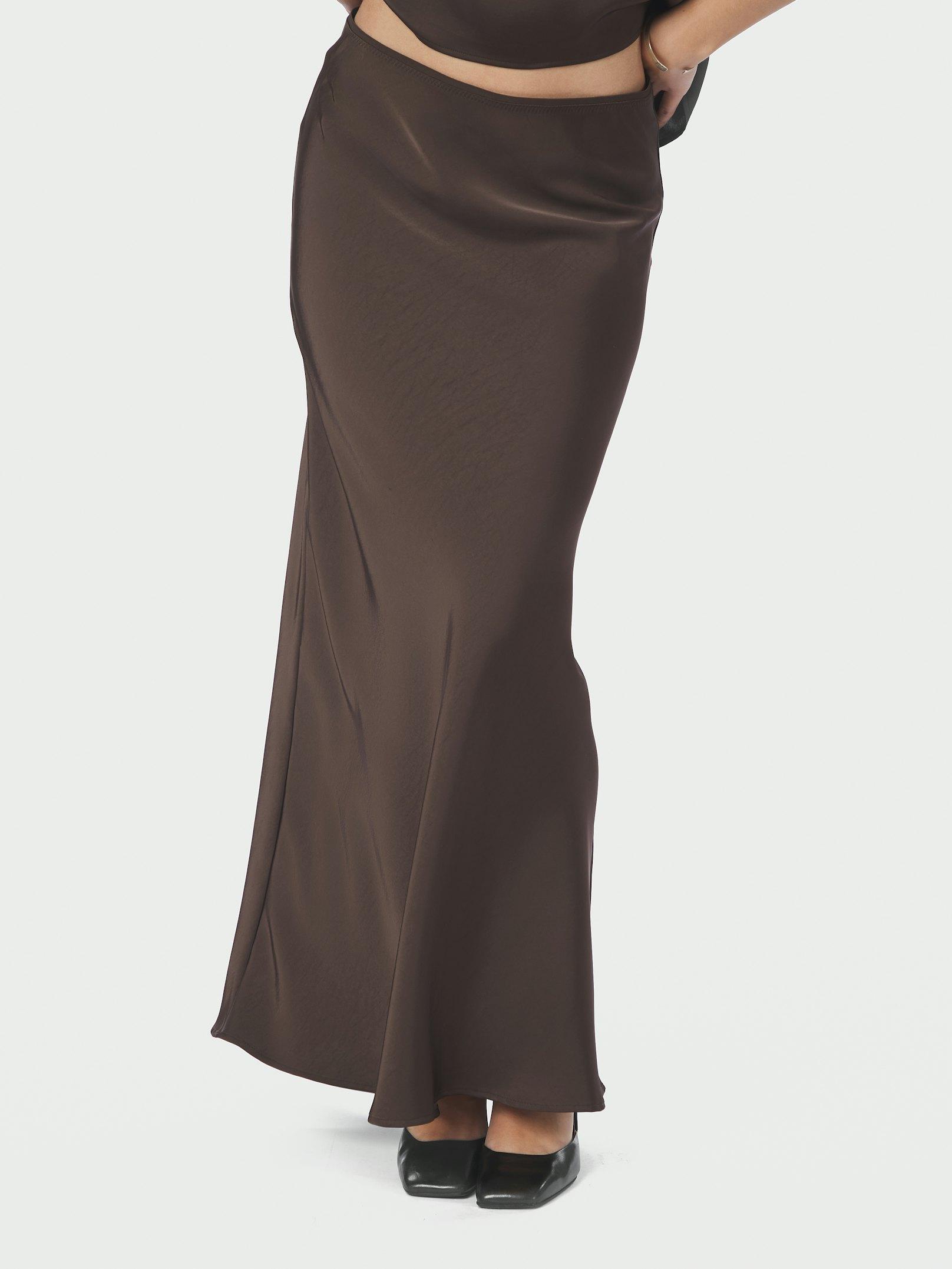 Vicky Heavy Sateen Skirt Dark Brown - 3
