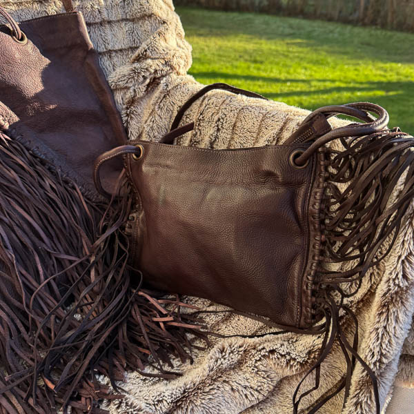 Unmade - Leather Fringe & braid Crossbody Bag Brown - 3