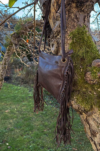 Unmade - Leather Fringe & braid Crossbody Bag Brown