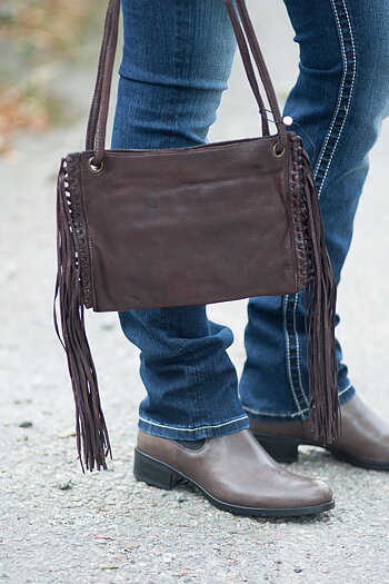 Unmade - Leather Fringe & braid Crossbody Bag Brown