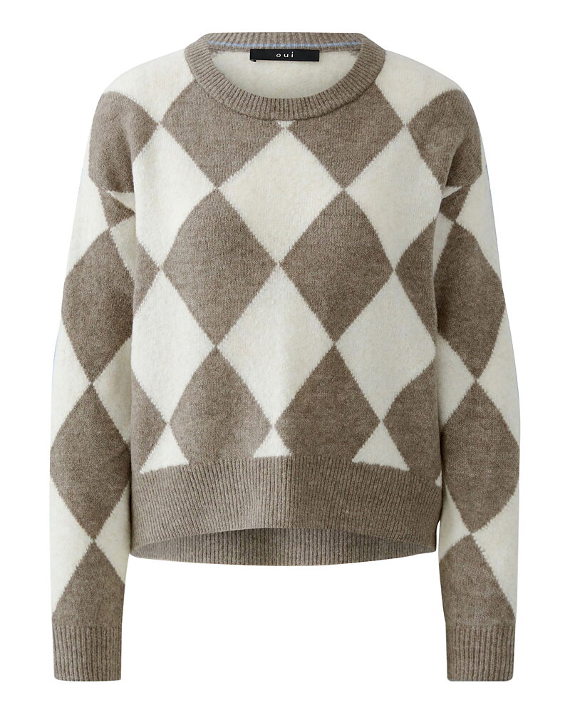 Jumper rutig ljusbeige/mullvad med ljusblå rand