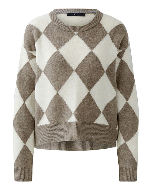 Jumper rutig ljusbeige/mullvad med ljusblå rand
