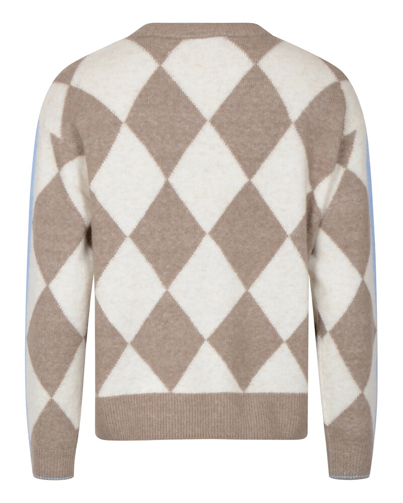 Jumper rutig ljusbeige/mullvad med ljusblå rand