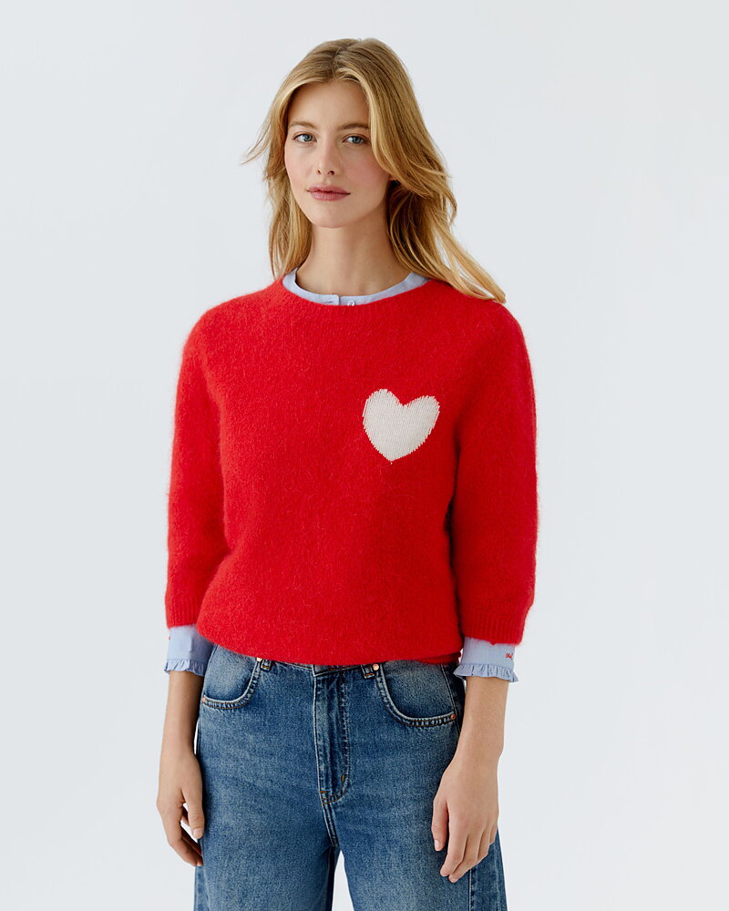 Jumper kort ärm röd med vitt hjärta