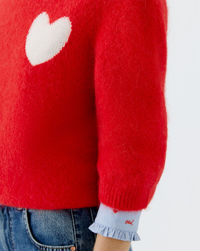 Jumper kort ärm röd med vitt hjärta