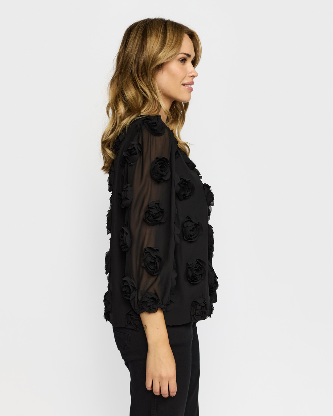 Blus Mynte med blommor svart - 3
