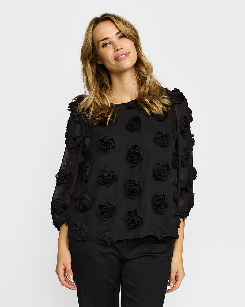 Blus Mynte med blommor svart