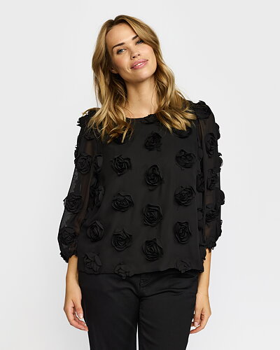 Blus Mynte med blommor svart