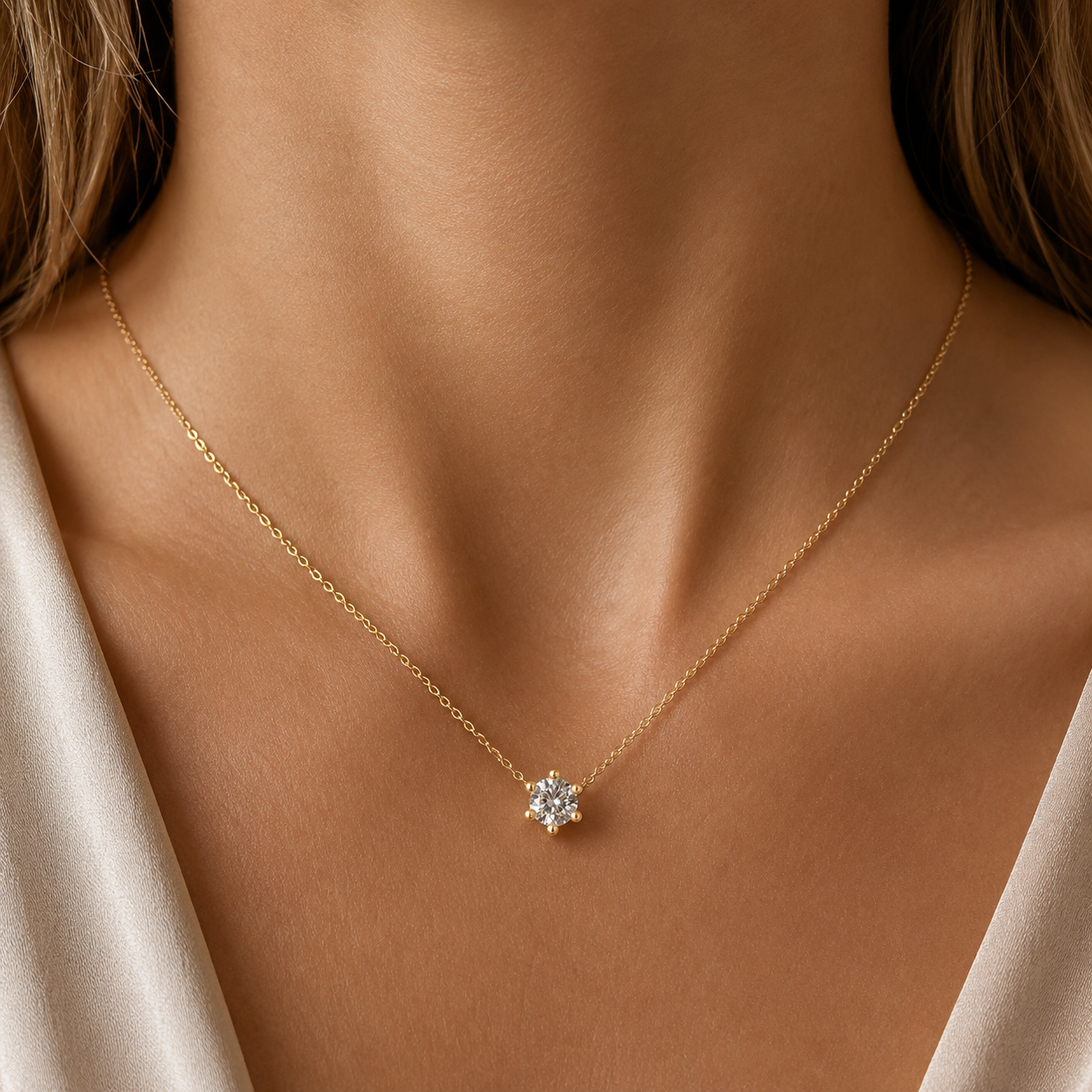 SOLITAIRE BRILLIANT-CUT DIAMOND SIX-PRONG NECKLACE - 3