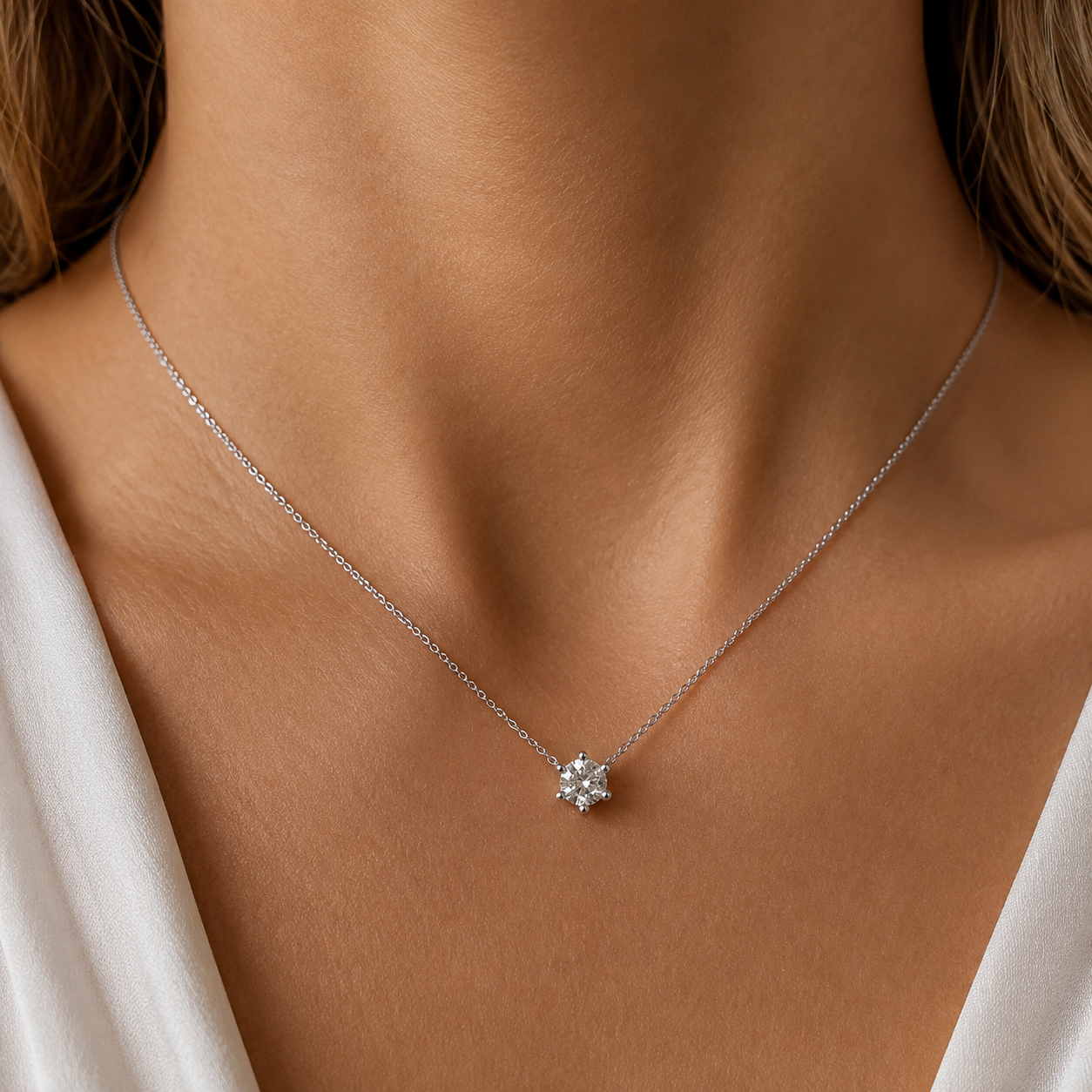 SOLITAIRE BRILLIANT-CUT DIAMOND SIX-PRONG NECKLACE - 4