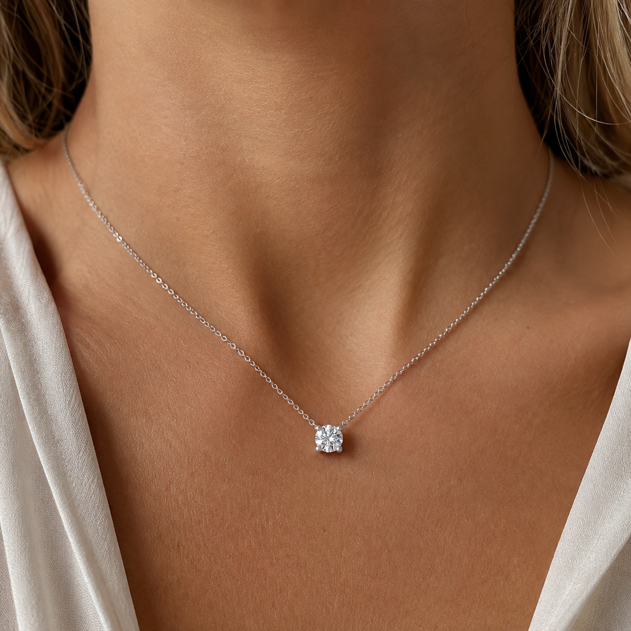 SOLITAIRE BRILLIANT-CUT DIAMOND FOUR-PRONG NECKLACE - 2