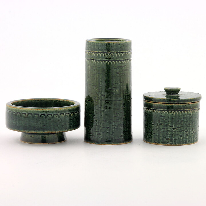 Yngve Blixt (1960s) Three Green Miniatures with Incised Decor 4–9 cm