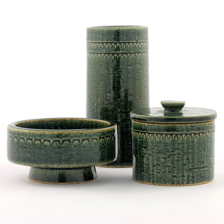 Yngve Blixt (1960s) Three Green Miniatures with Incised Decor 4–9 cm