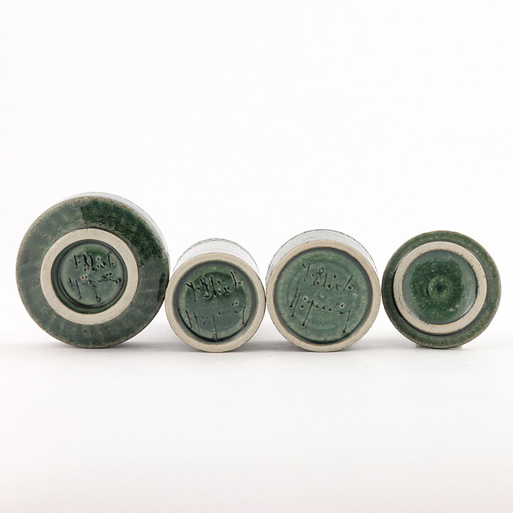 Yngve Blixt (1960s) Three Green Miniatures with Incised Decor 4–9 cm