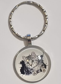Nyckelring "Gråtigrerad katt" FRAKTFRITT