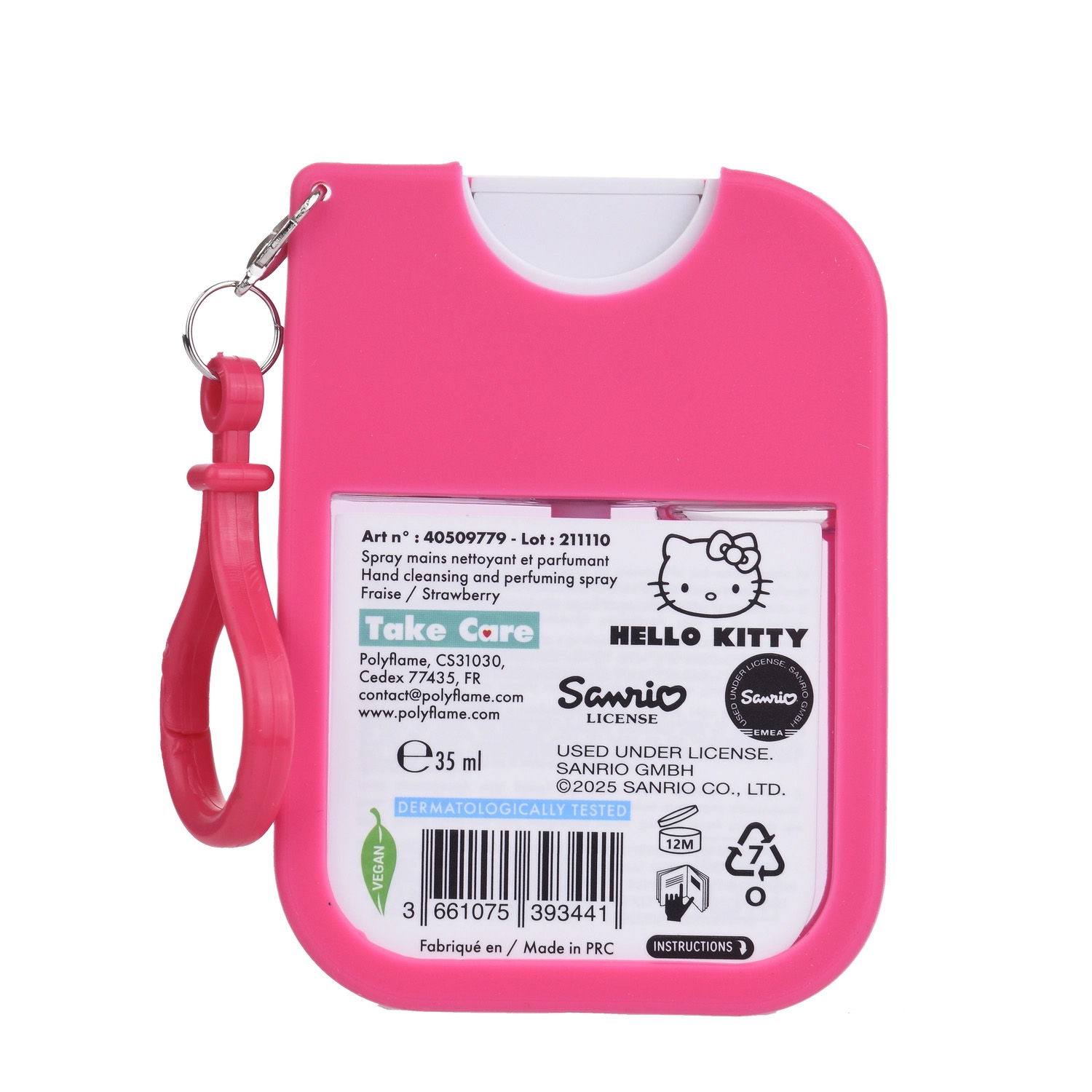 Hello Kitty Handrengöring i Silikonfodral med Jordgubbsdoft - 35 ml Sprayflaska - 3