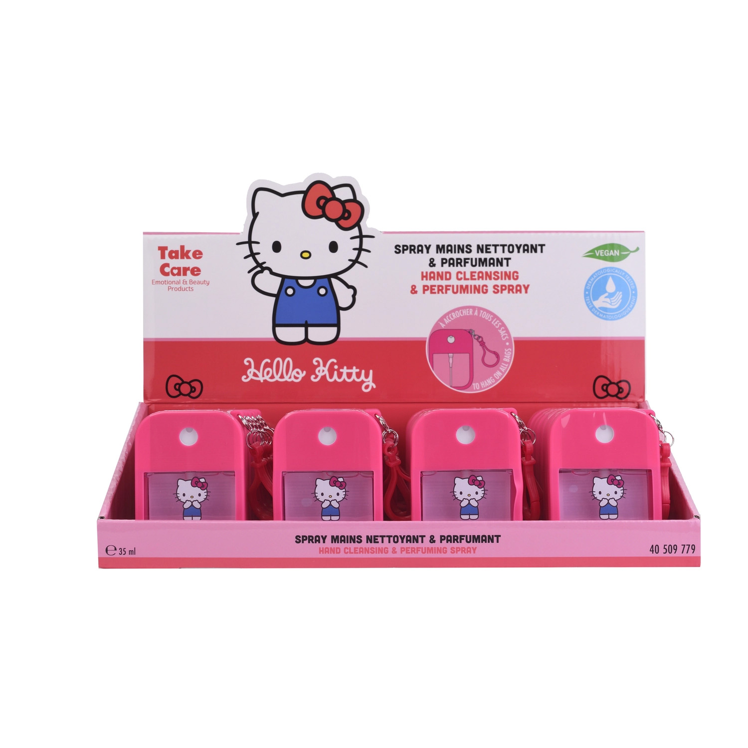 Hello Kitty Handrengöring i Silikonfodral med Jordgubbsdoft - 35 ml Sprayflaska - 4