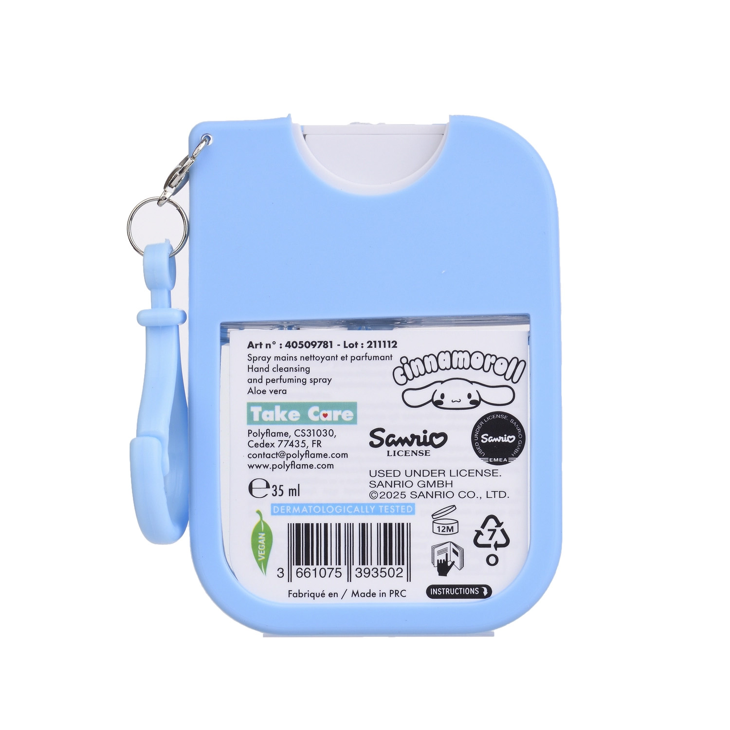 Cinnamoroll Handrengöring i Silikonfodral med Aloe Vera Doft - 35 ml Sprayflaska - 3