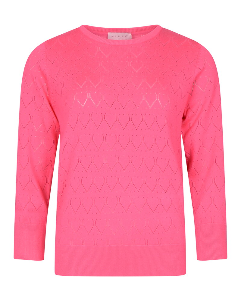 Jumper mönsterstickad rund hals ceriserosa